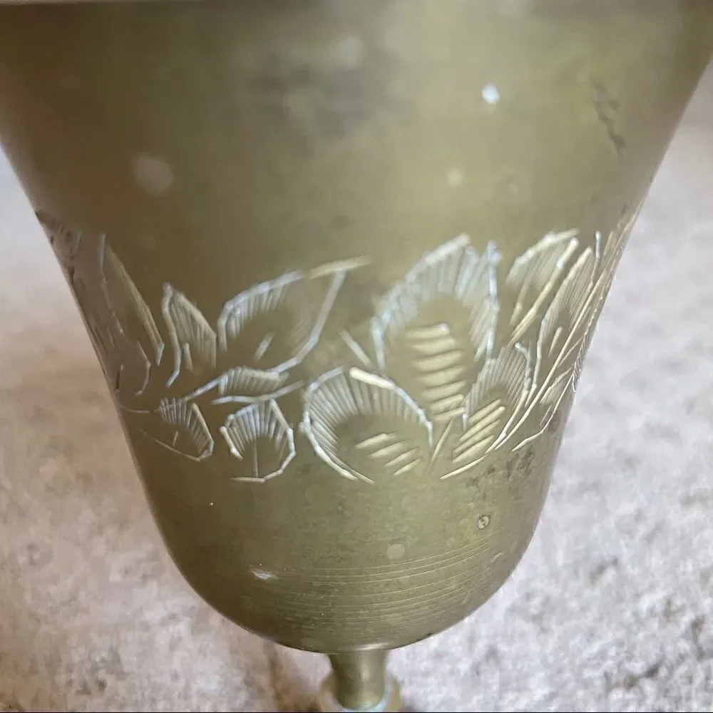 Vintage Brass Goblet with Floral Etchings